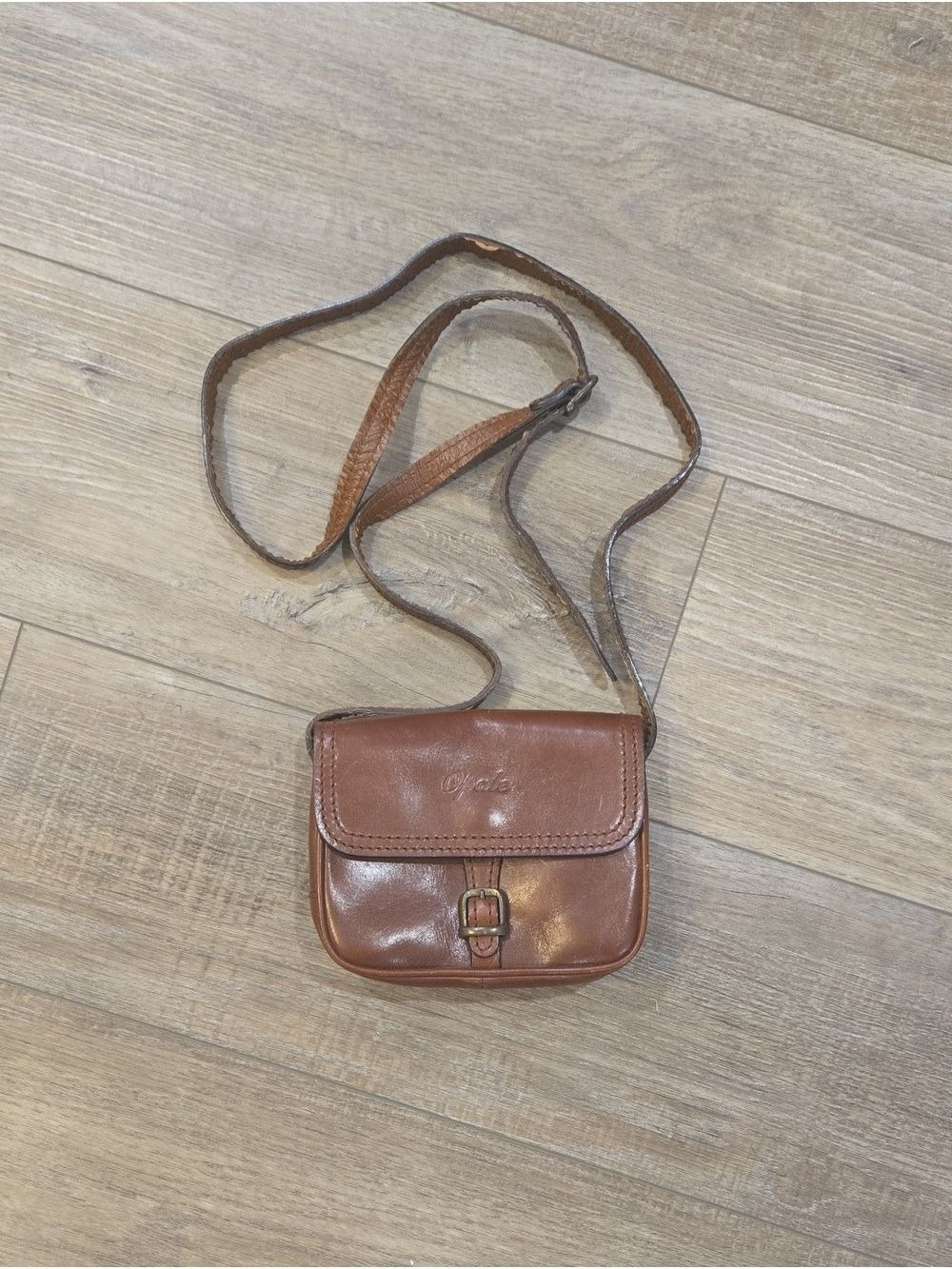 Vintage Brown Leather Opale Crossbody Bag with Buckle Flap Made In Italy